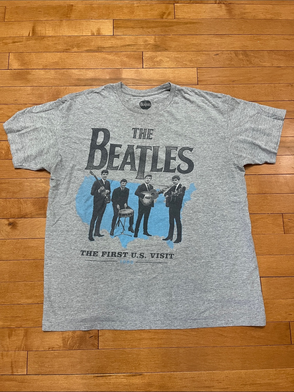 The Beatles Gray Short Sleeve Tee with Blue Map Graphic